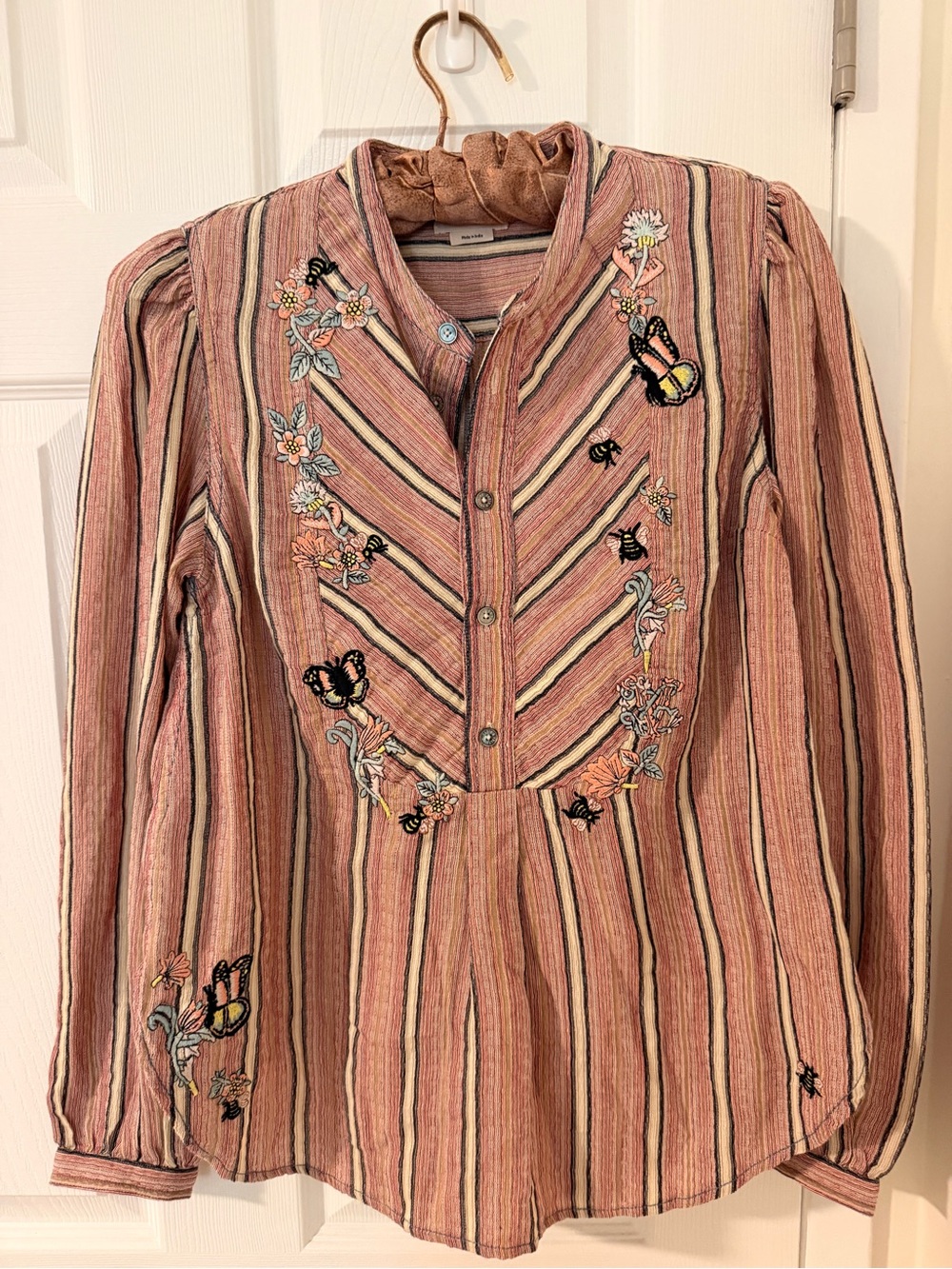 Zadig & Voltaire Pink Striped Embroidered Button-Front Tunic